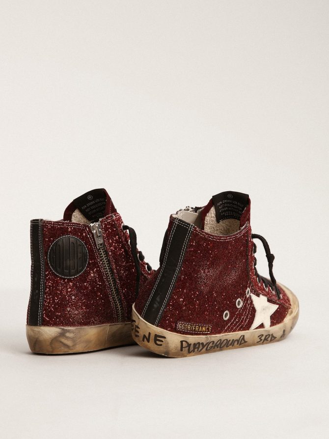 Francy Penstar in burgundy glitter with white leather star - Image 4