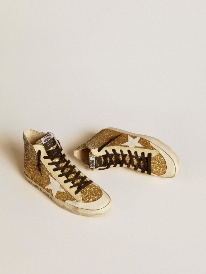 Francy Penstar in gold glitter with white leather star - Image 2