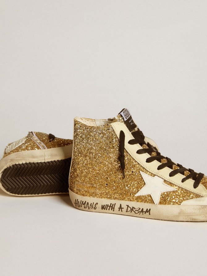 Francy Penstar in gold glitter with white leather star - Image 3