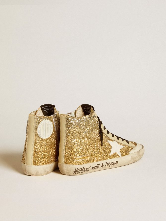 Francy Penstar in gold glitter with white leather star - Image 4