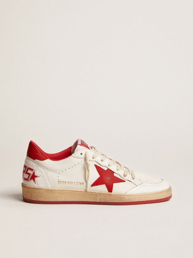 Women’s Ball Star in white leather with red star and heel tab
