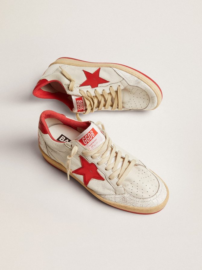 Women’s Ball Star in white leather with red star and heel tab - Image 2