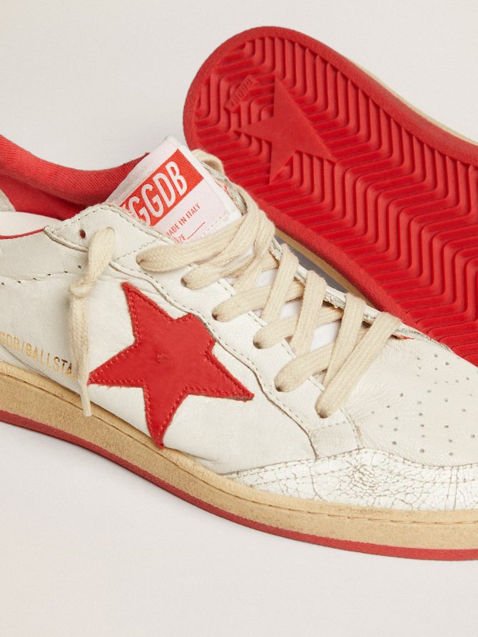 Women’s Ball Star in white leather with red star and heel tab - Image 4
