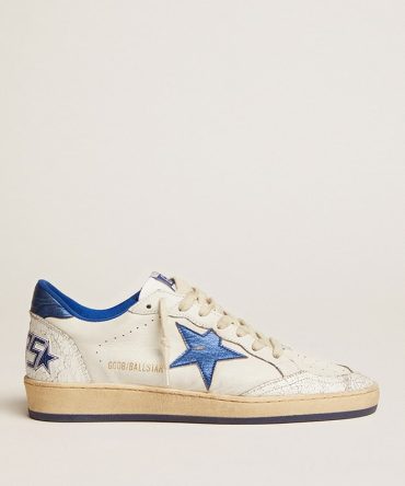 Women’s Ball Star in white nappa with bright blue metallic leather star and heel tab