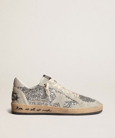 Women’s Ball Star in silver glitter with ice-gray suede inserts
