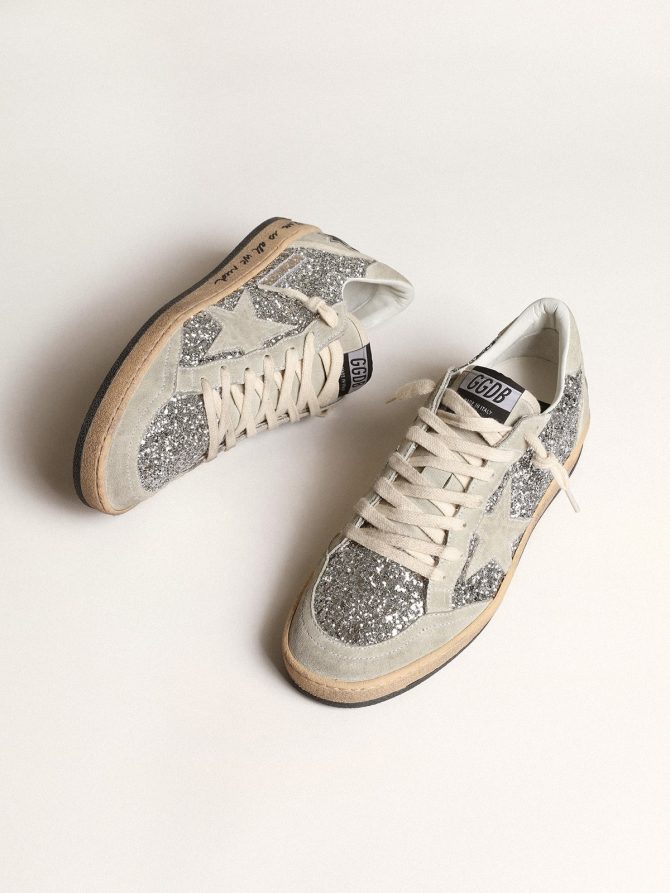 Women’s Ball Star in silver glitter with ice-gray suede inserts - Image 2