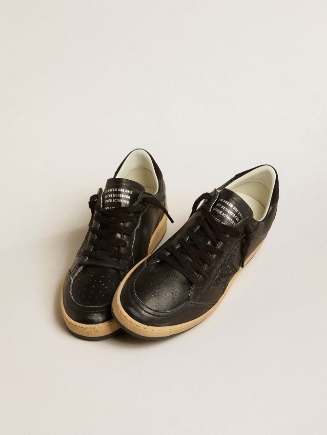 Women’s Ball Star in black nappa with black glitter star and suede heel tab - Image 2