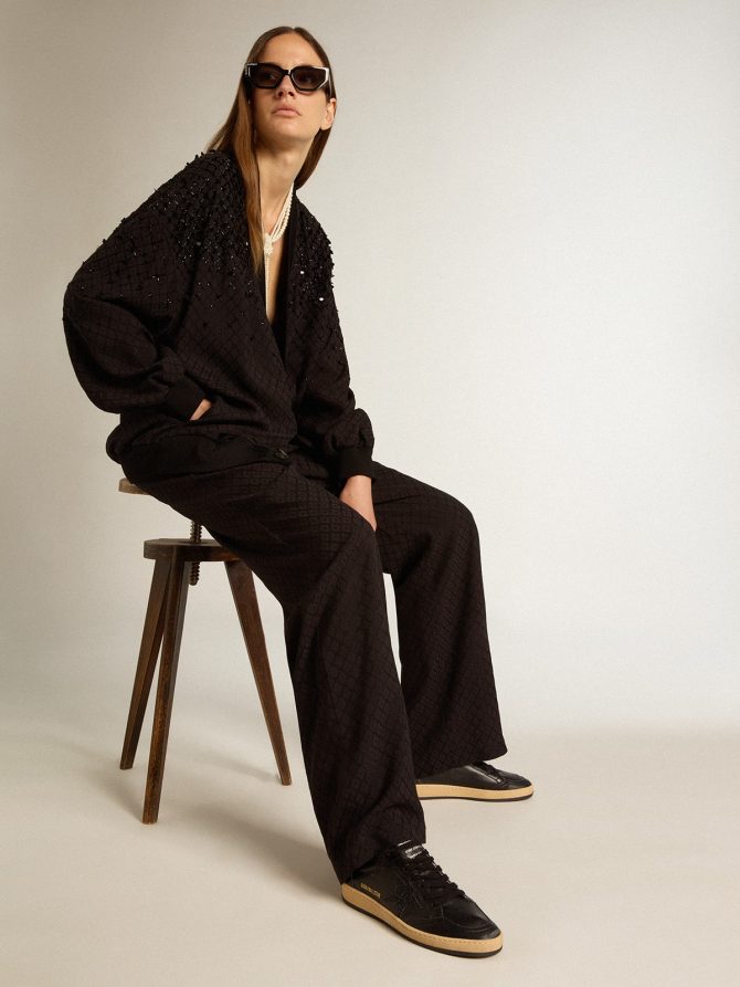 Women’s Ball Star in black nappa with black glitter star and suede heel tab - Image 3