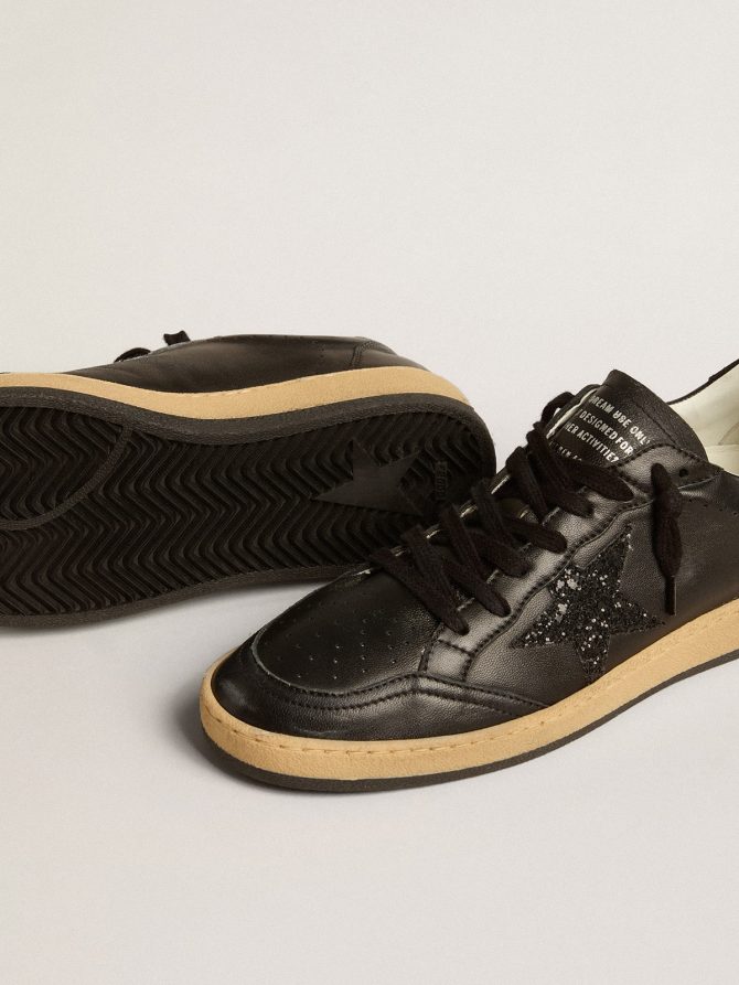 Women’s Ball Star in black nappa with black glitter star and suede heel tab - Image 4