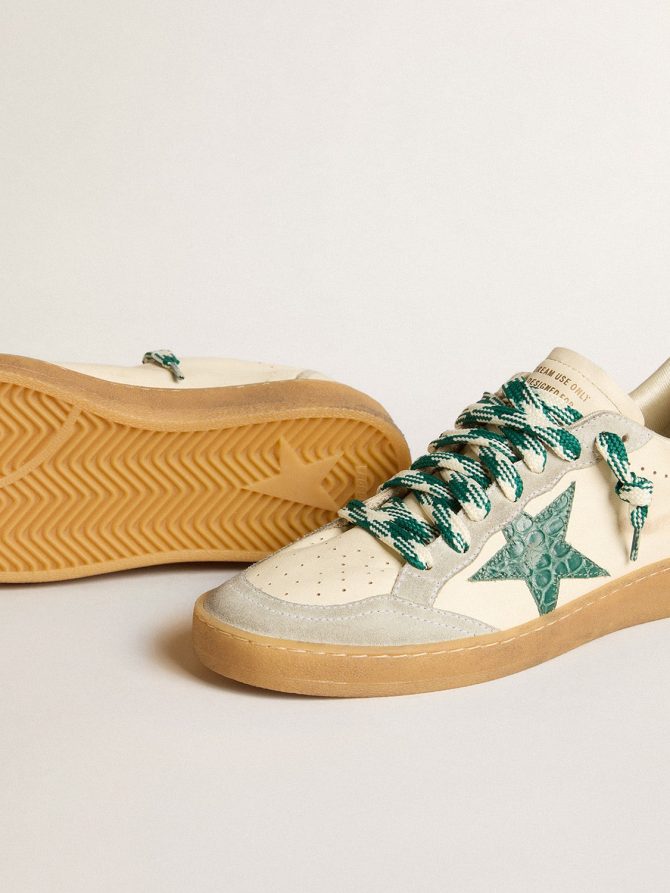 Women’s Ball Star LTD in nappa with green crocodile-print leather star - Image 4