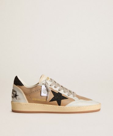 Ball Star in beige nubuck and nappa with black Swarovski crystal star