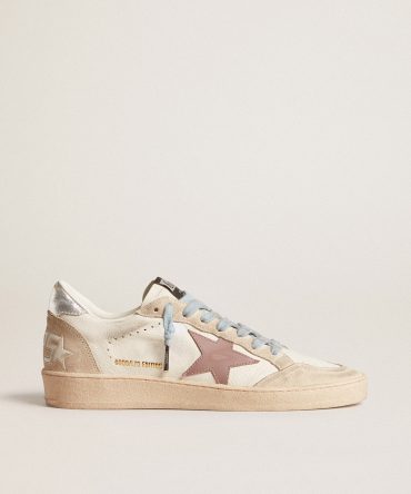 Women’s Ball Star LTD in white nappa and pearl suede with mauve leather star