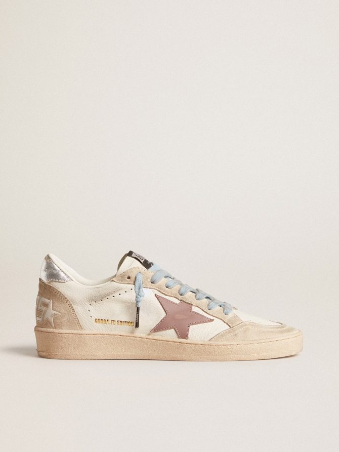 Women’s Ball Star LTD in white nappa and pearl suede with mauve leather star