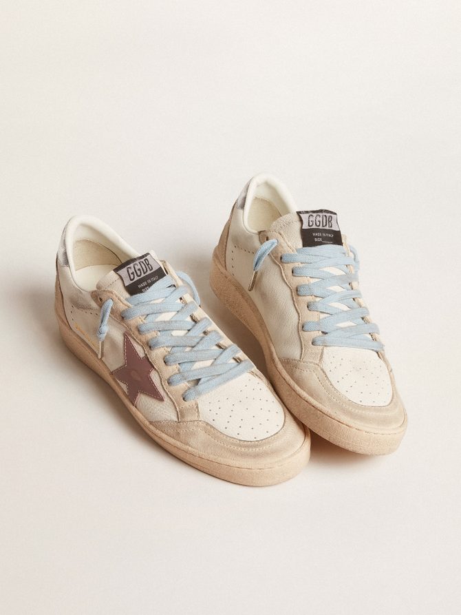 Women’s Ball Star LTD in white nappa and pearl suede with mauve leather star - Image 2