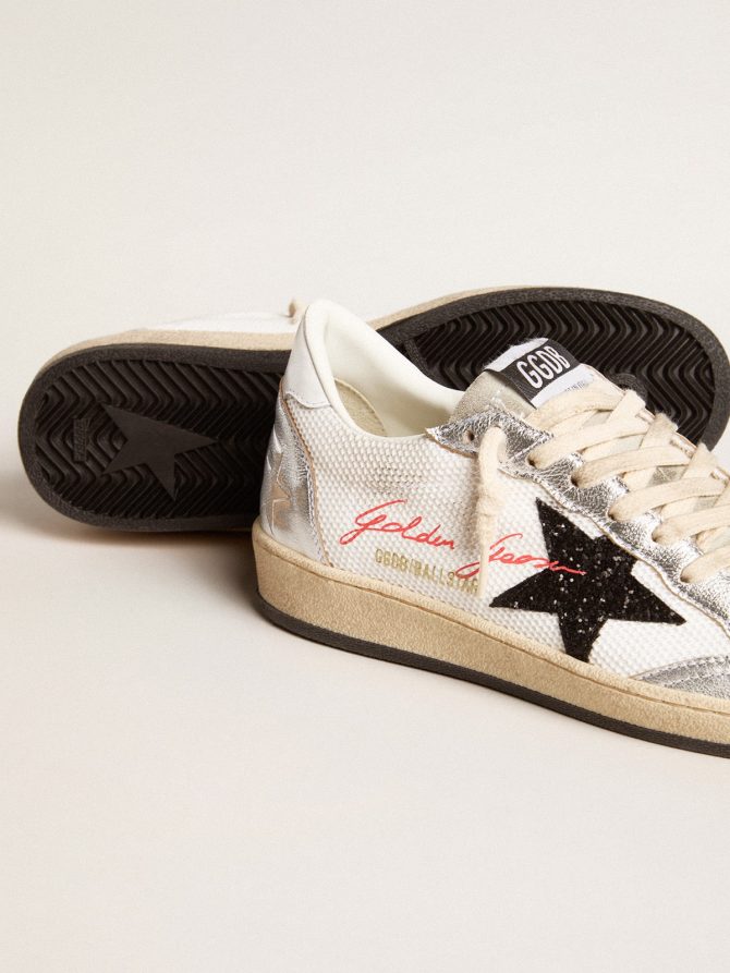 Ball Star in white mesh with black glitter star and silver inserts - Image 3