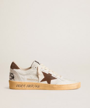 Women’s Ball Star in white nubuck leather with brown suede star and heel tab