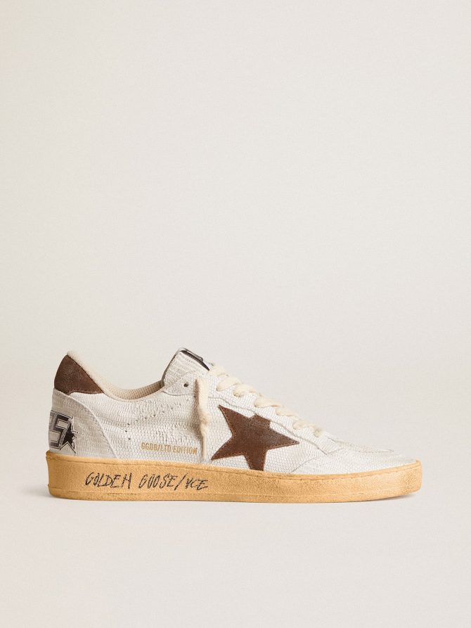 Women’s Ball Star in white nubuck leather with brown suede star and heel tab