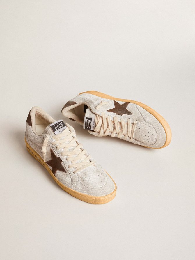 Women’s Ball Star in white nubuck leather with brown suede star and heel tab - Image 2