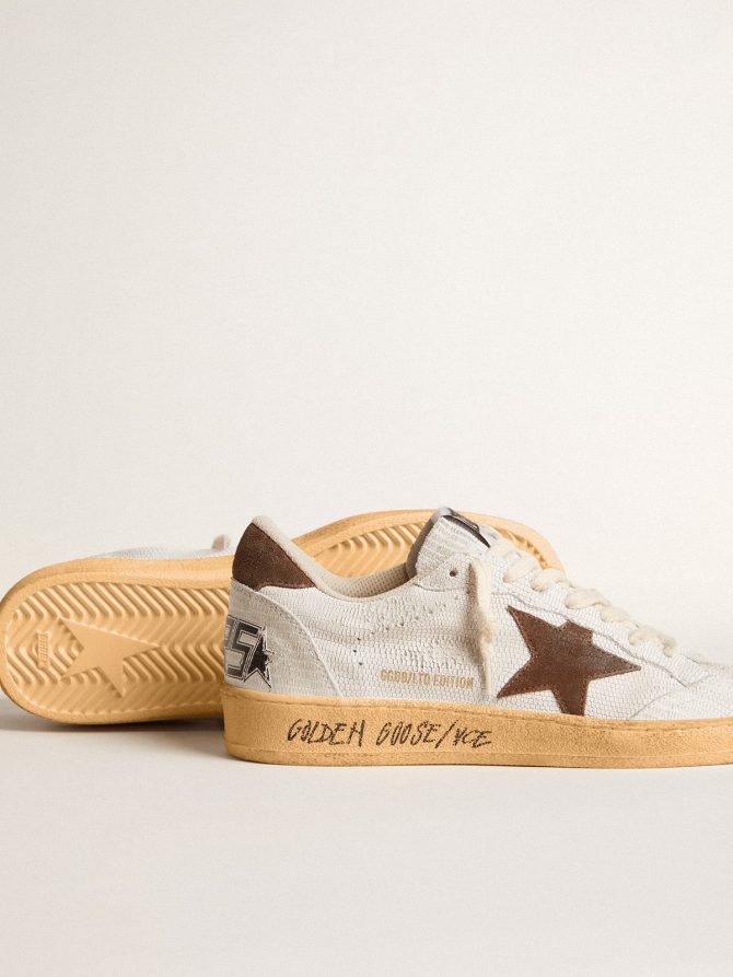 Women’s Ball Star in white nubuck leather with brown suede star and heel tab - Image 3