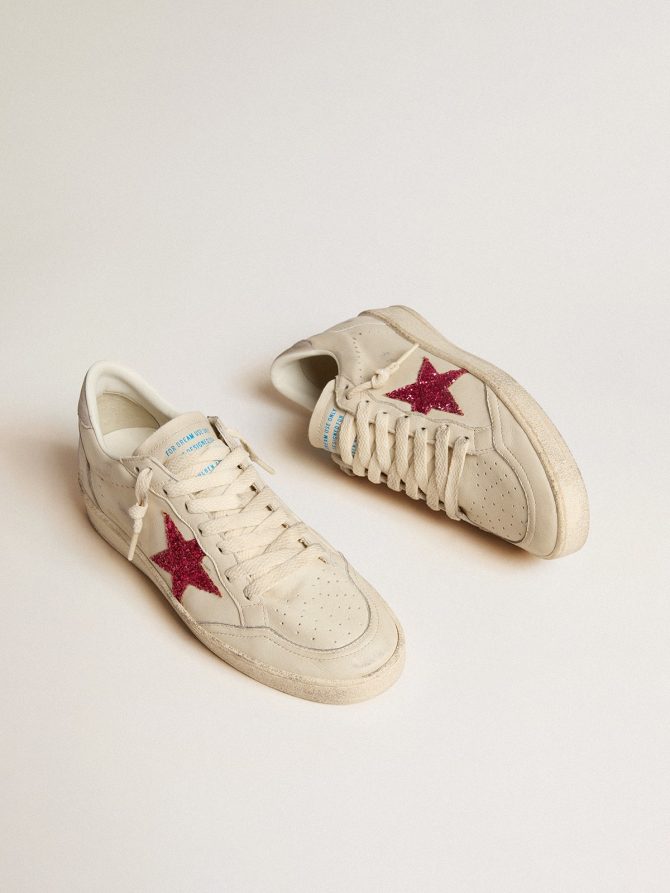 Ball Star LTD with fuchsia glitter star and light gray suede heel tab - Image 2