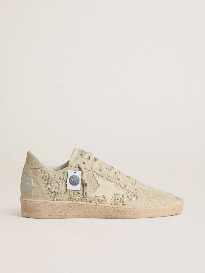 Ball Star in suede with Swarovski crystals and pearls and leather star