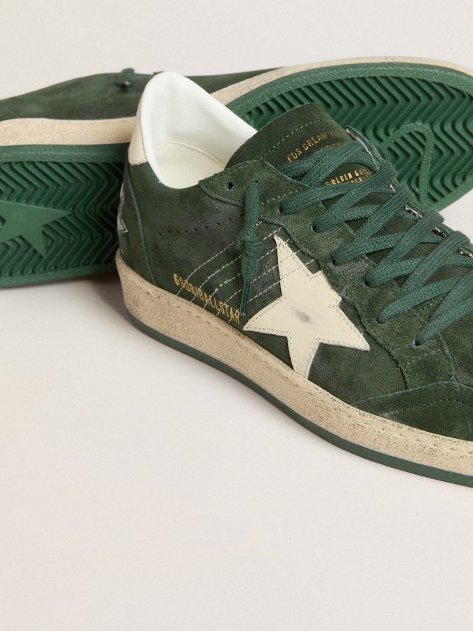 Women’s Ball Star in green suede with white leather star and heel tab - Image 3