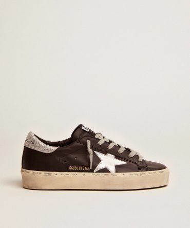 Women’s Hi Star in black leather with silver laminated leather star