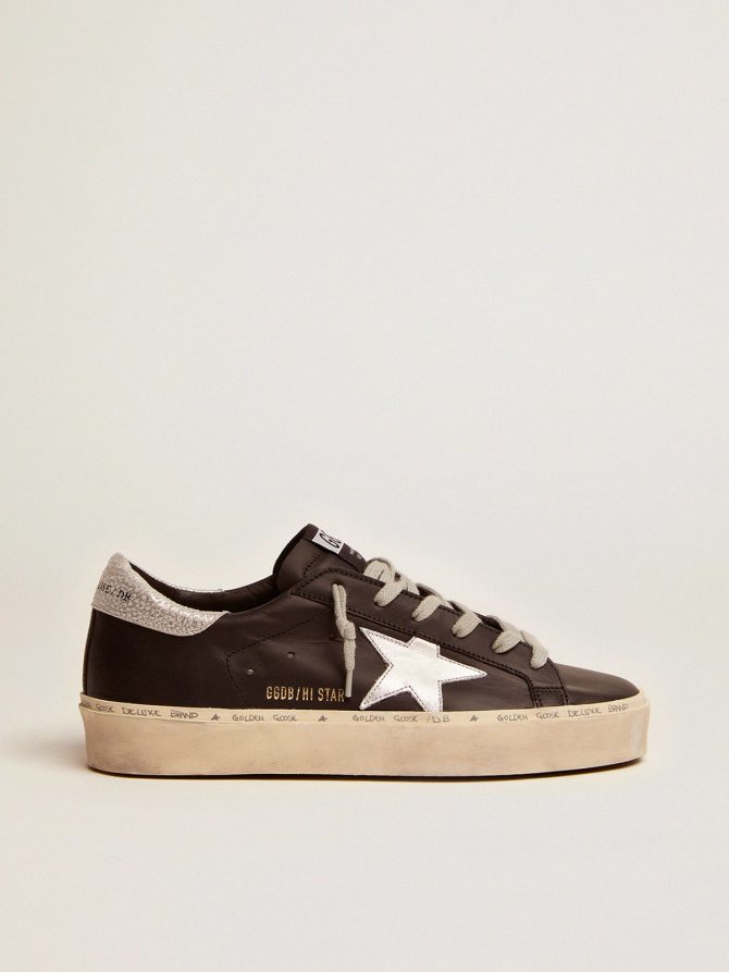 Women’s Hi Star in black leather with silver laminated leather star