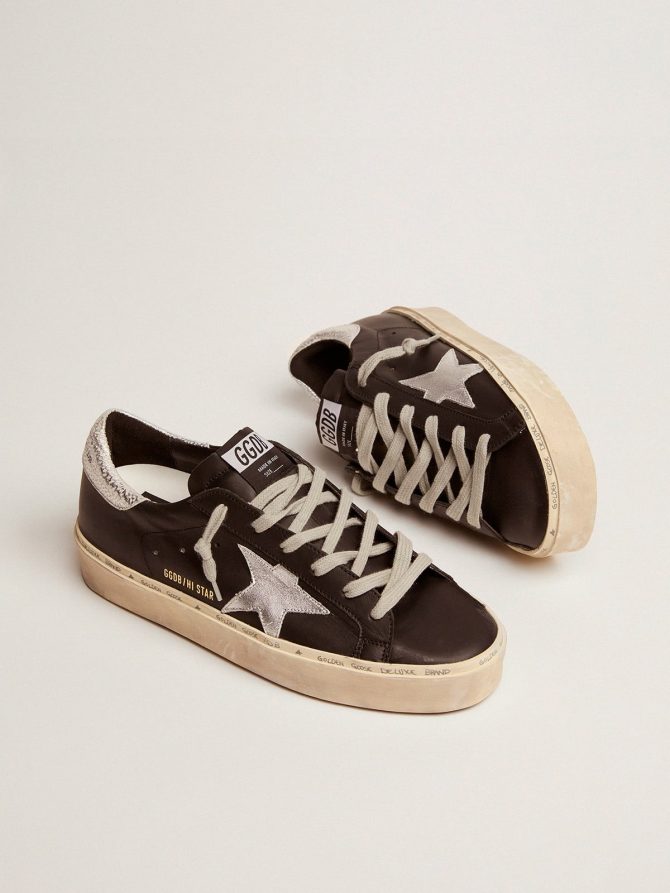 Women’s Hi Star in black leather with silver laminated leather star - Image 2