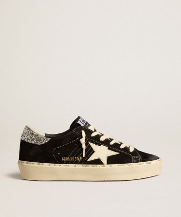 Women’s Hi Star in black leather with silver glitter heel tab