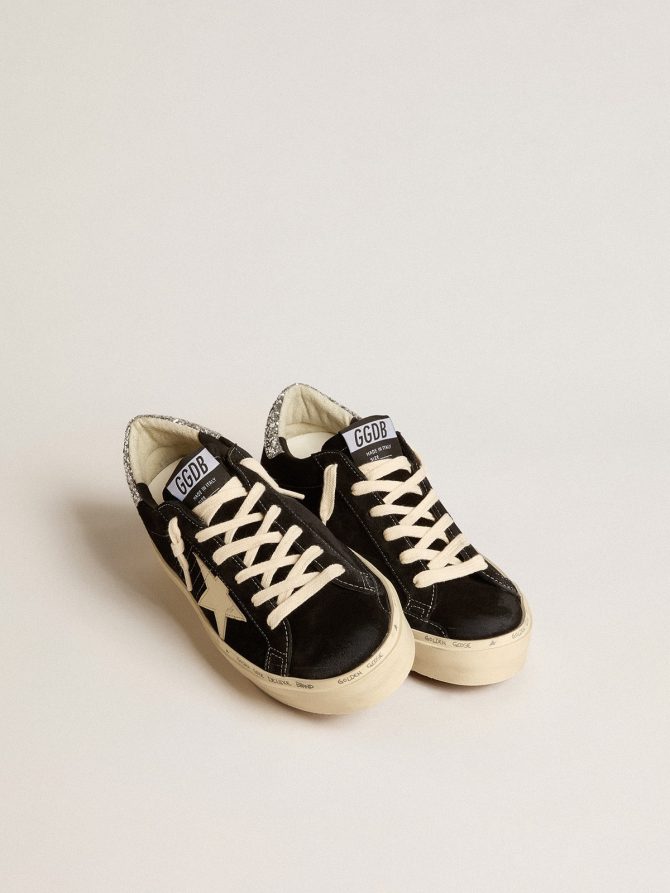 Women’s Hi Star in black leather with silver glitter heel tab - Image 2