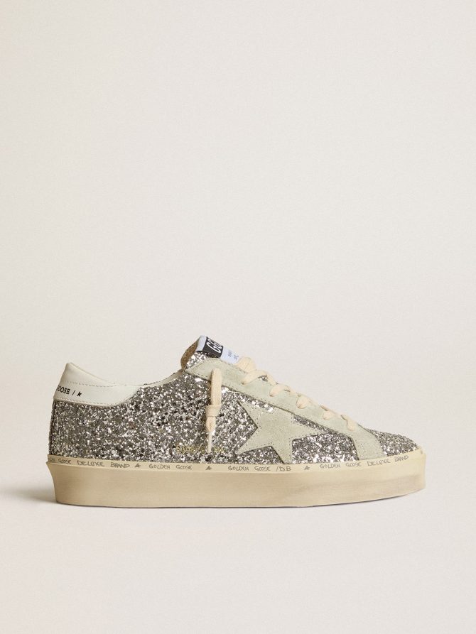 Women’s Hi Star in silver glitter with suede star and white heel tab
