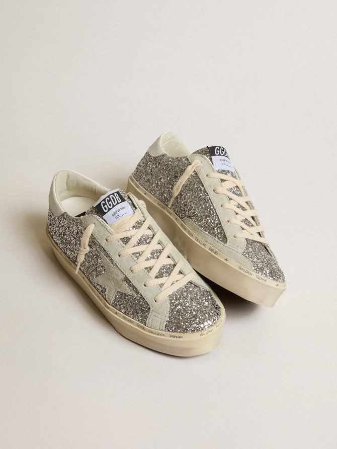 Women’s Hi Star in silver glitter with suede star and white heel tab - Image 2