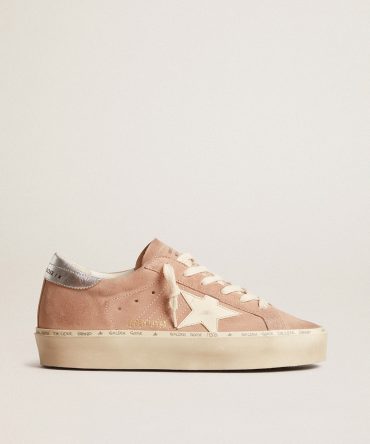 Women’s Hi Star in pink suede with cream star and silver leather heel tab