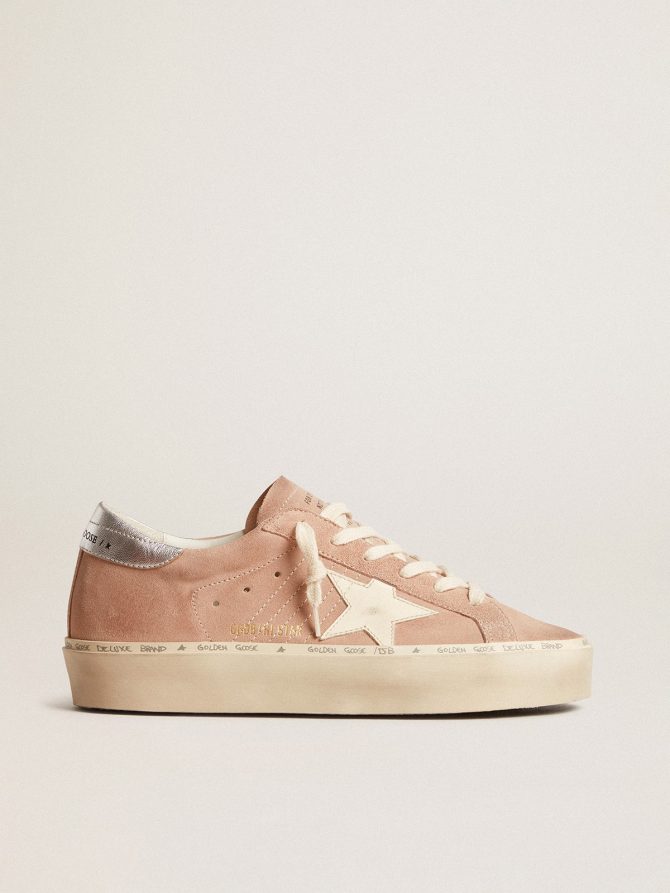Women’s Hi Star in pink suede with cream star and silver leather heel tab