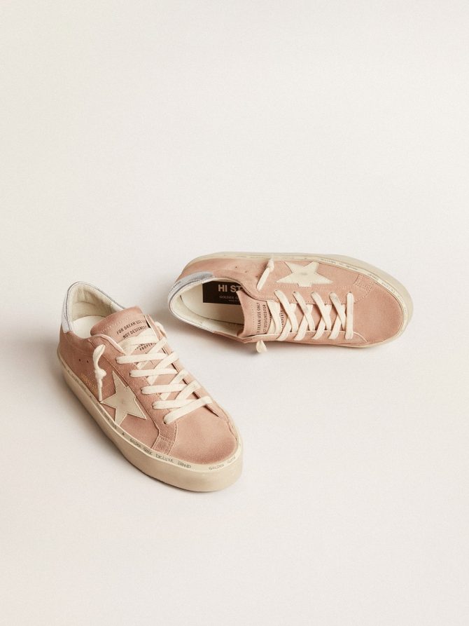Women’s Hi Star in pink suede with cream star and silver leather heel tab - Image 2
