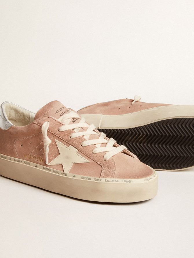 Women’s Hi Star in pink suede with cream star and silver leather heel tab - Image 3