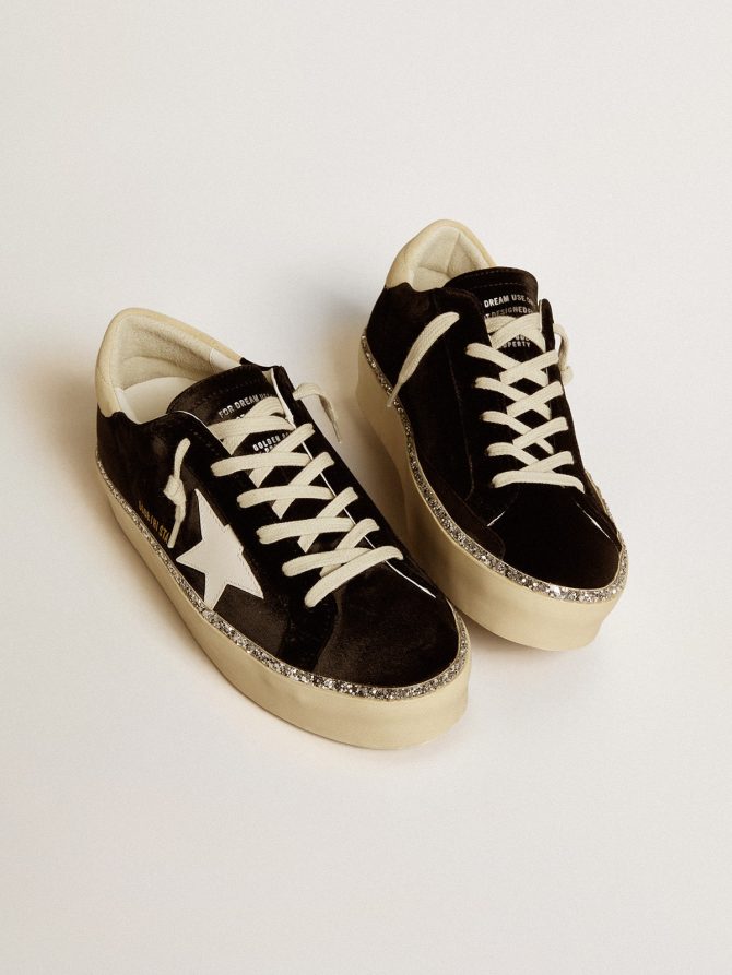 Hi Star in black velvet with white leather star and suede heel tab - Image 2
