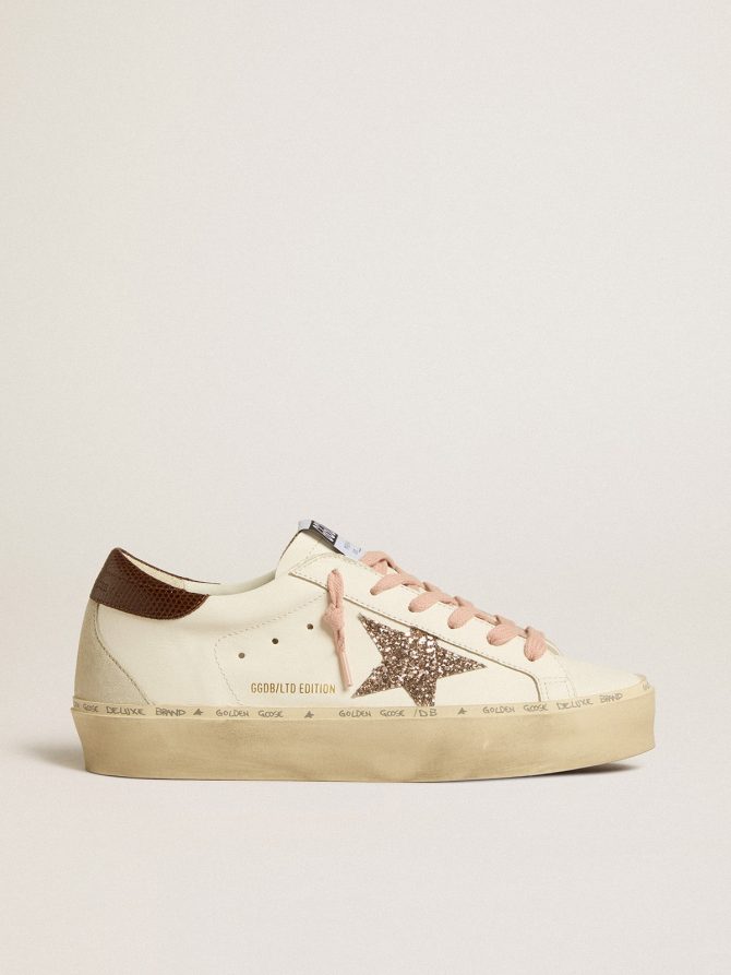 Women’s Hi Star LTD with glitter star and brown lizard-print heel tab