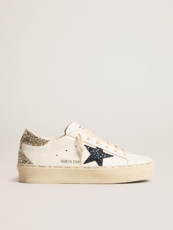 Women’s Hi Star with blue glitter star and platinum glitter heel tab