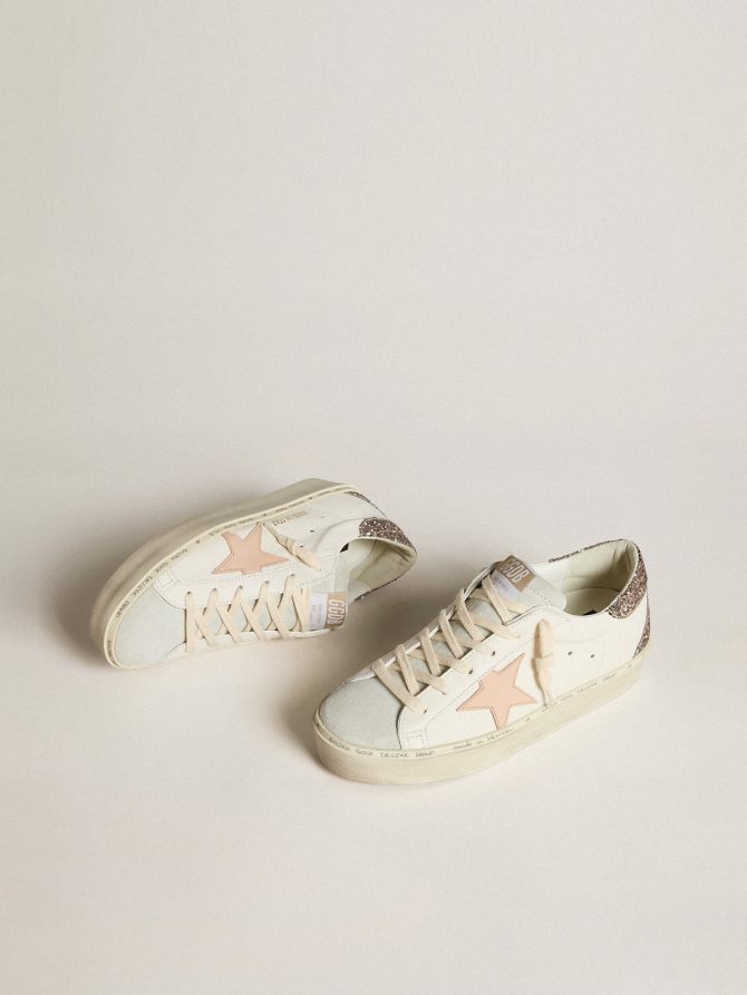 Hi Star in white nappa with pink leather star and glitter heel tab - Image 2