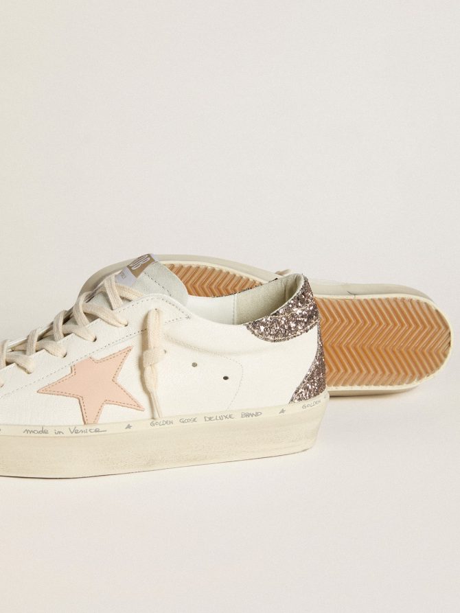 Hi Star in white nappa with pink leather star and glitter heel tab - Image 3