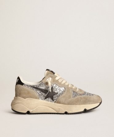 Women’s Running Sole in silver glitter and dove gray suede