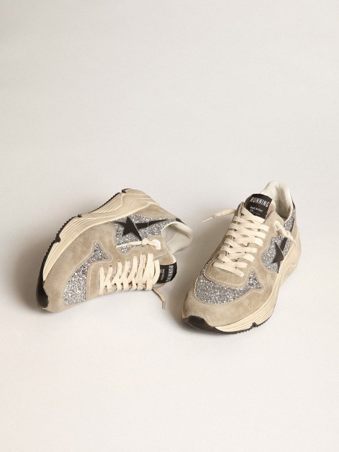Women’s Running Sole in silver glitter and dove gray suede - Image 2