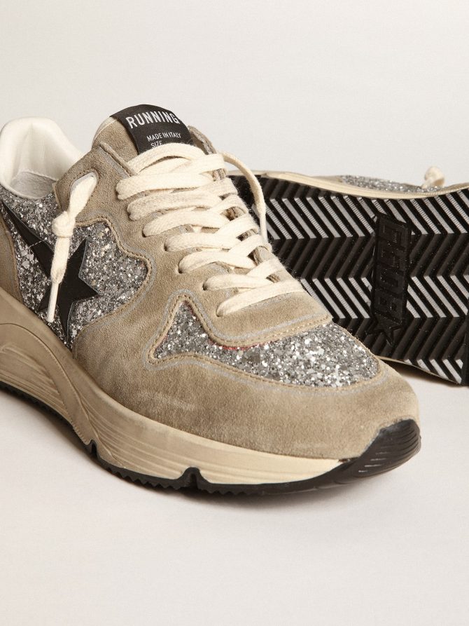 Women’s Running Sole in silver glitter and dove gray suede - Image 3