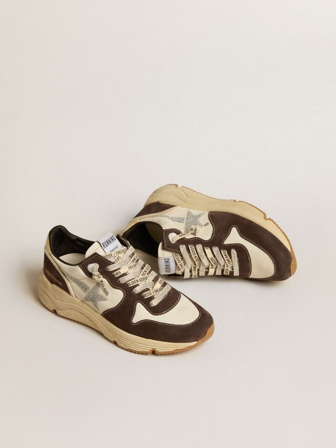 Running Sole LTD in nappa and brown suede with a Swarovski crystal star - Image 2