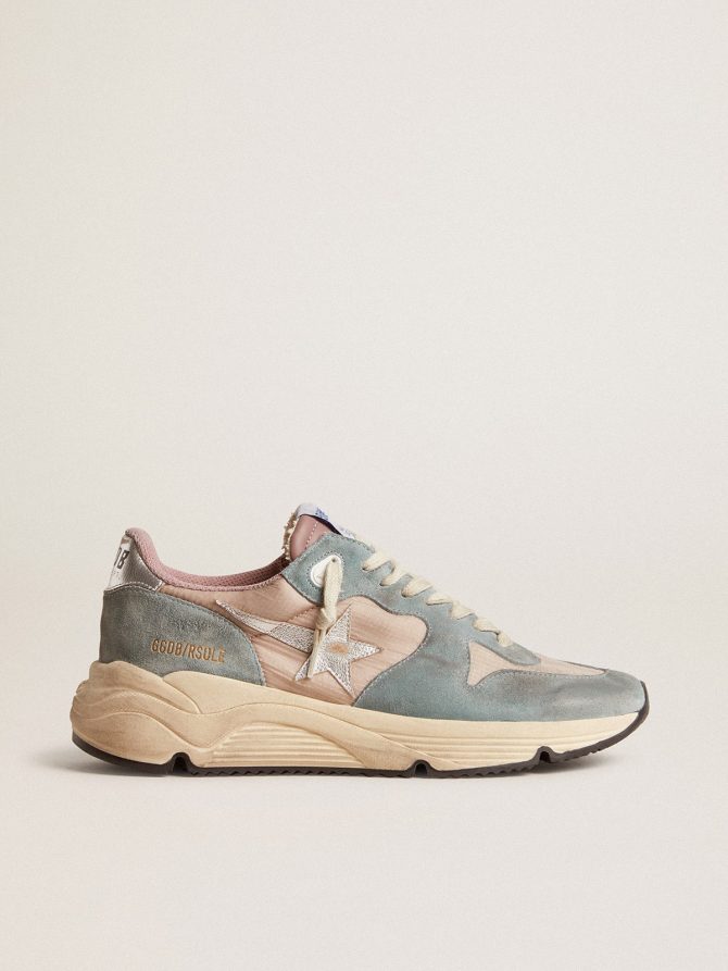 Women’s Running Sole in pink nylon and light-blue suede with silver leather star