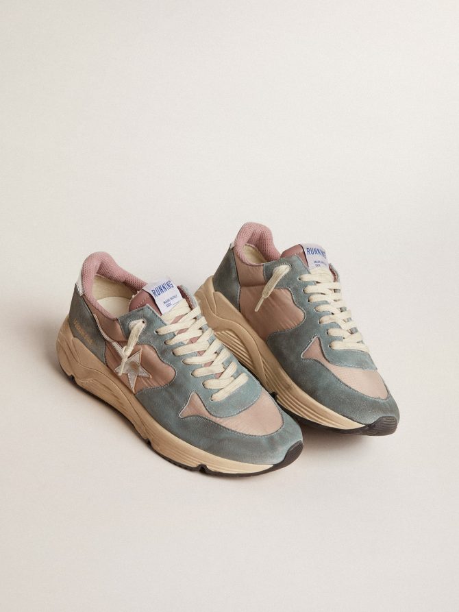 Women’s Running Sole in pink nylon and light-blue suede with silver leather star - Image 2