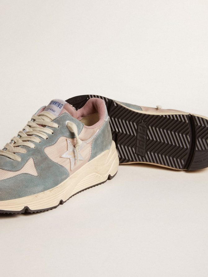 Women’s Running Sole in pink nylon and light-blue suede with silver leather star - Image 3