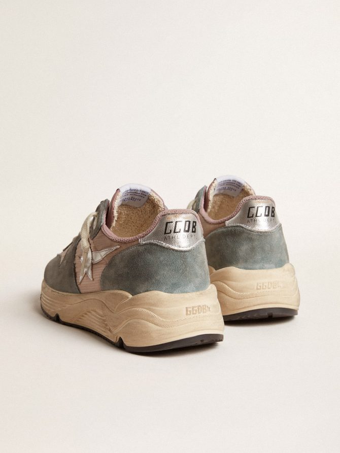 Women’s Running Sole in pink nylon and light-blue suede with silver leather star - Image 4